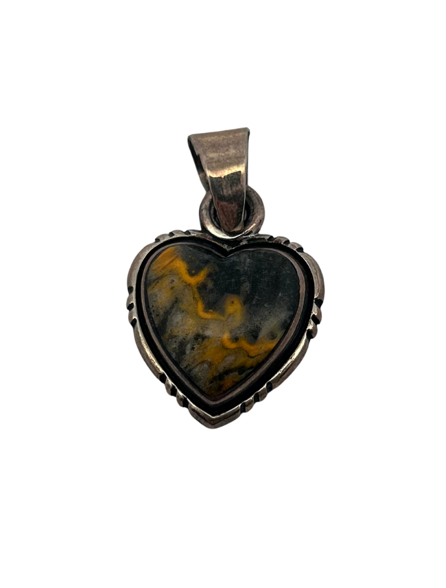 Top down view of B.A. Sterling Silver Bumble Bee Jasper Heart Pendant