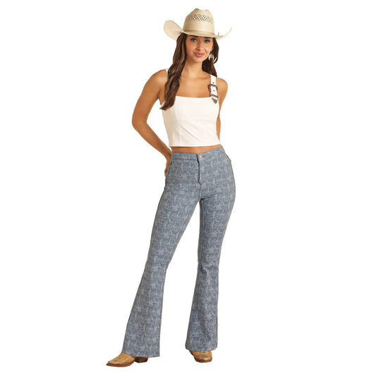Rock & Roll Denim Women's Reversible Blue Button Flare Jeans