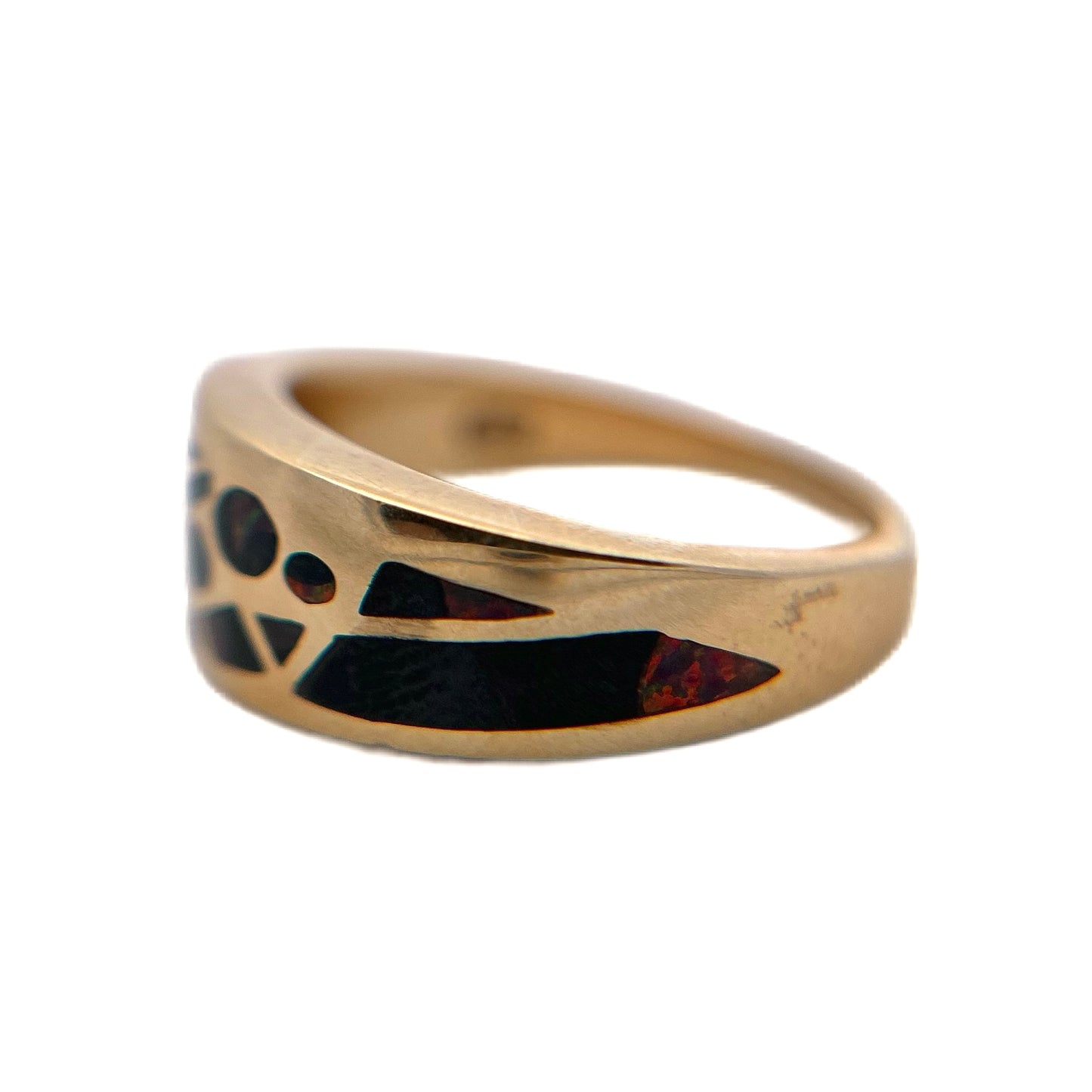 14K Yellow Gold Black Jade & Fire Opal Ring