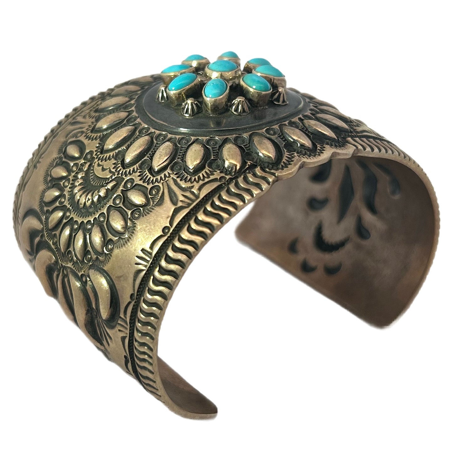 Darryl Becenti Sleeping Beauty Turquoise Silver Flower Cuff Bracelet