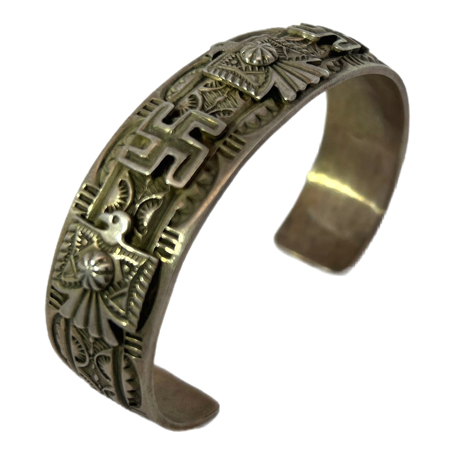 Darrell Cadman Sterling Silver Native American Motif Cuff Bracelet