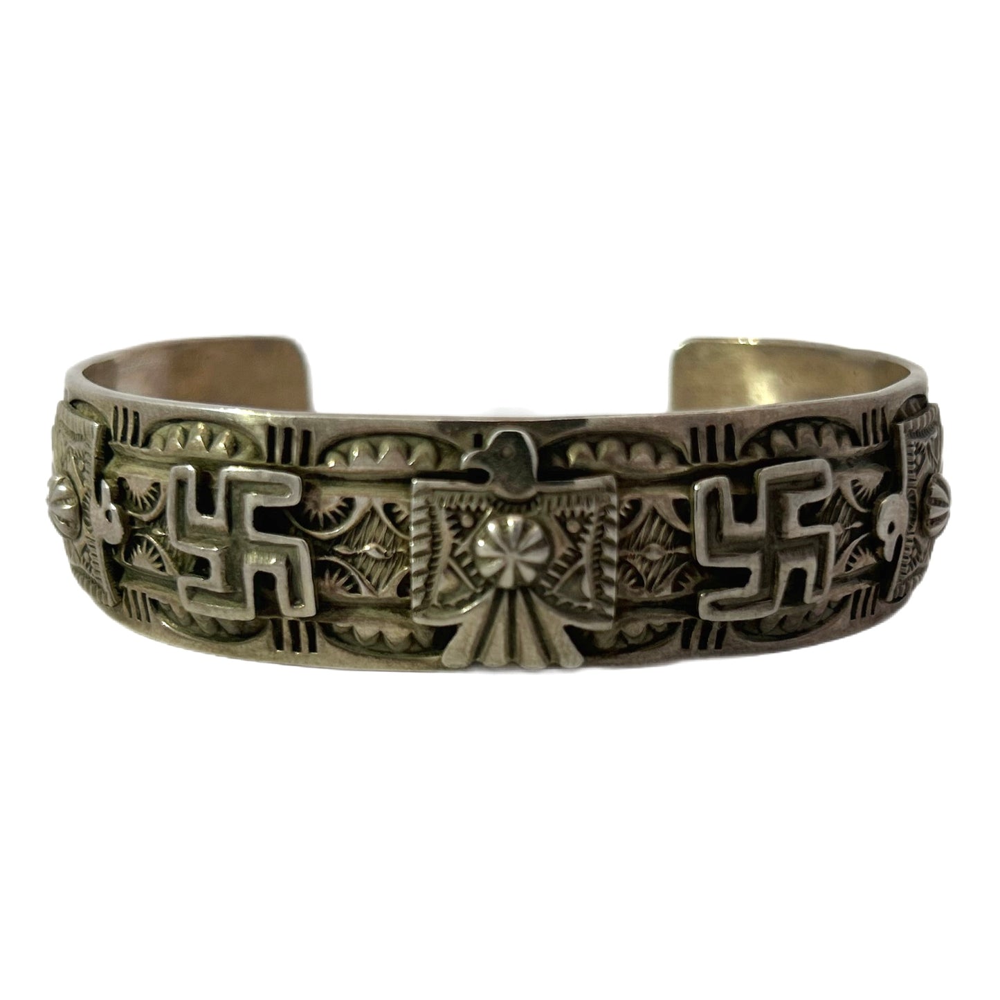 Darrell Cadman Sterling Silver Native American Motif Cuff Bracelet