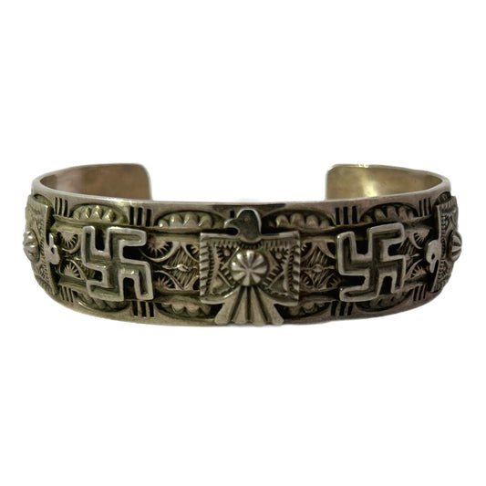 Darrell Cadman Sterling Silver Native American Motif Cuff Bracelet