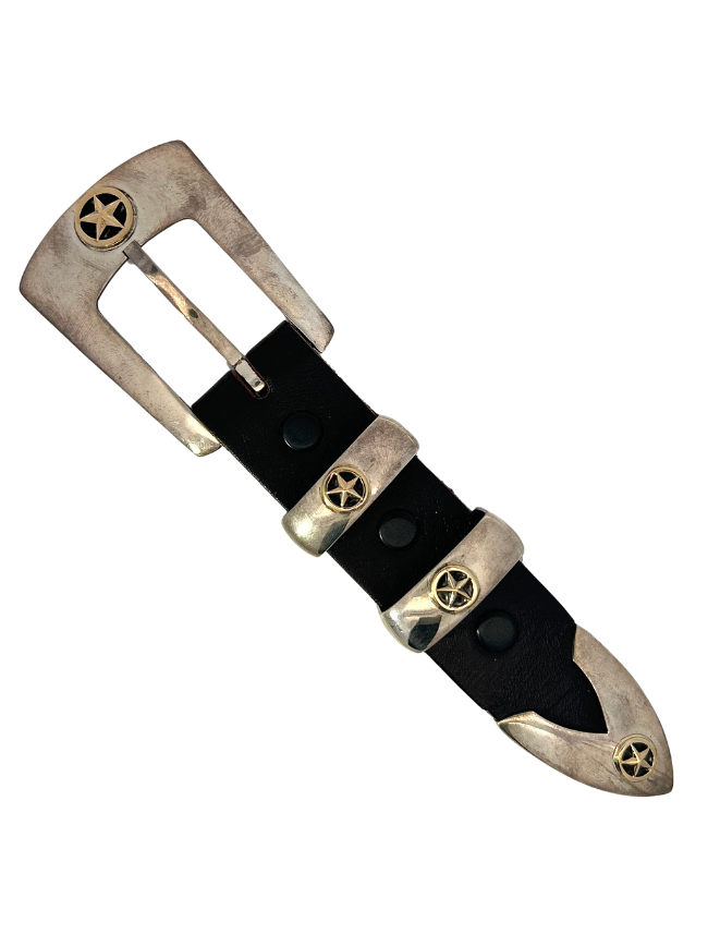 Top side of Chacon Sterling SIlver & 14K Gold Ranger Belt Buckle Set