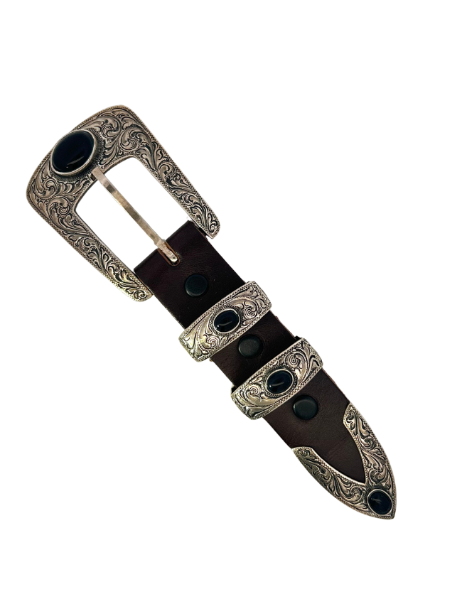 Top side of Chacon Sterling Silver Belt Buckle Set