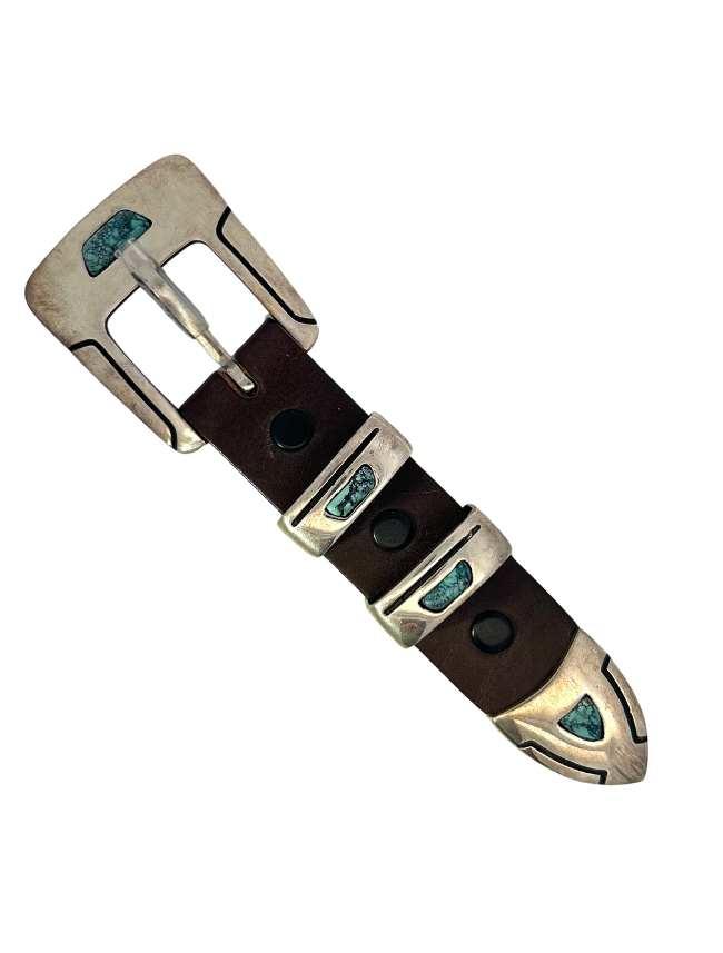 Top view of Chacon Sterling Silver Turquoise Belt Buckle Set