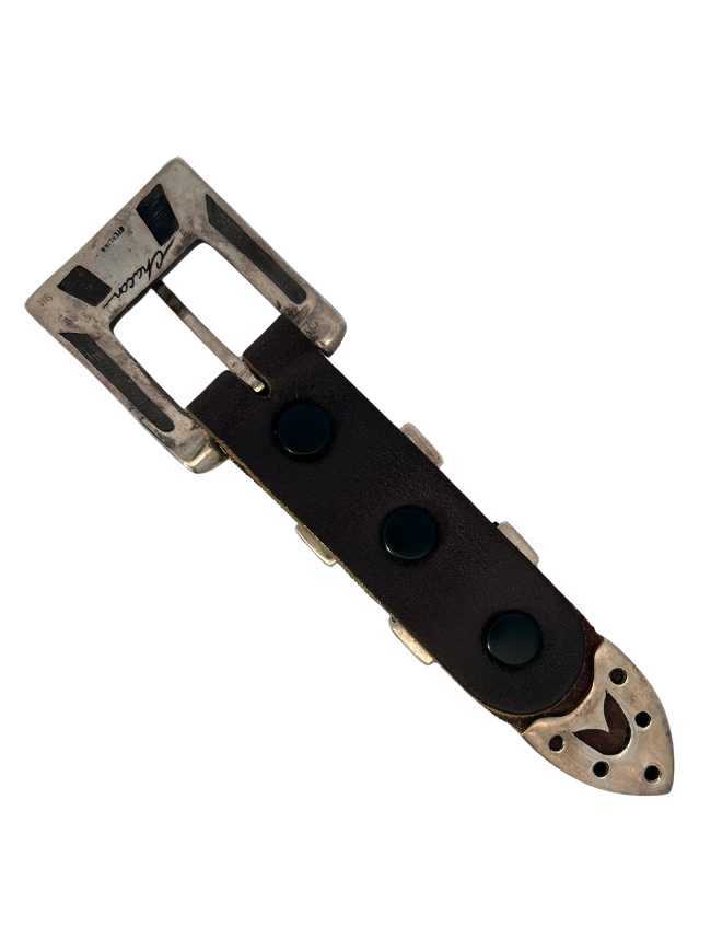 Underside of Chacon Sterling Silver Turquoise Belt Buckle Set