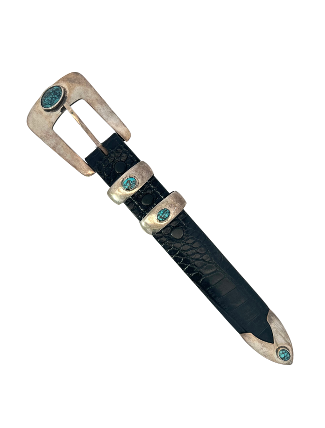 Top of Chacon Sterling Silver Turquoise Ranger Belt Buckle Set