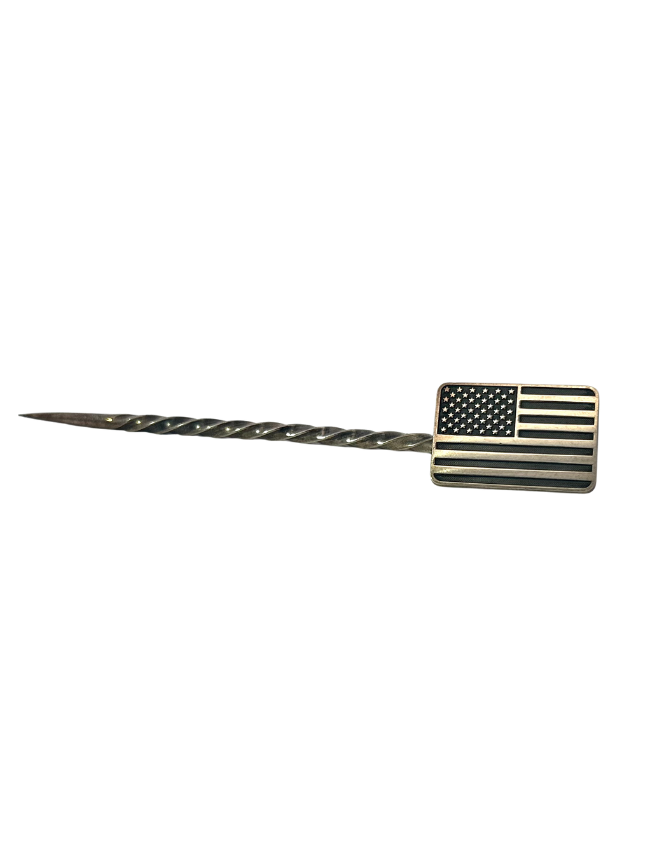 Front view of Clint Orms 1806 Sterling Silver Twisted American Flag Toothpick