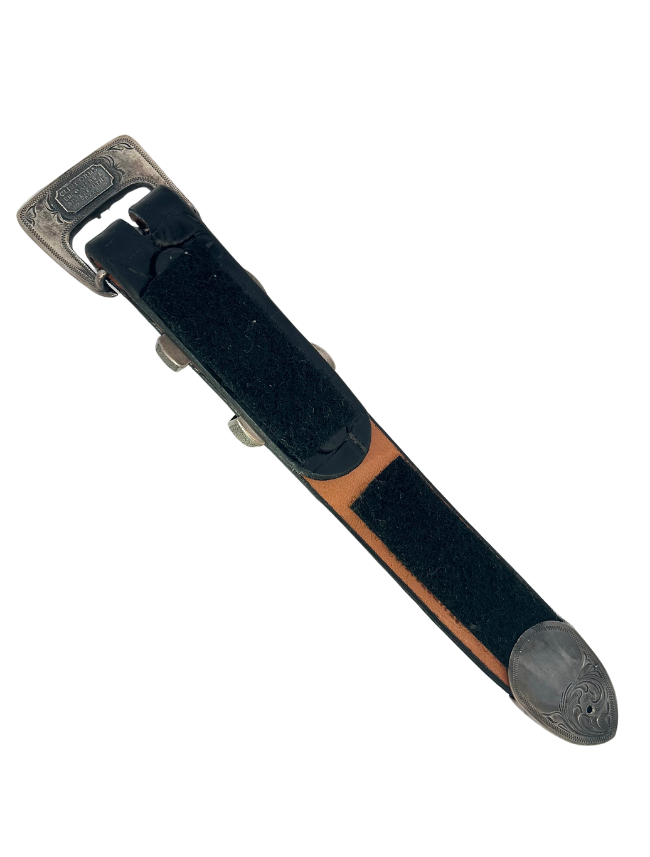 Underside of Clint Orms Sterling Silver Carved Belt Buckle Set