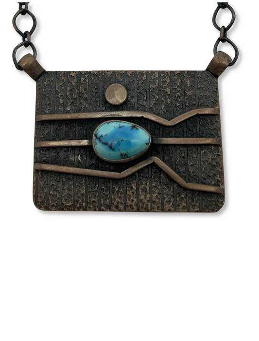 Top down view of D. Benally Sterling Silver & Turquoise Necklace