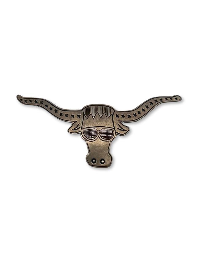 Front view of D. Lucas Sterling Silver Longhorn Pin