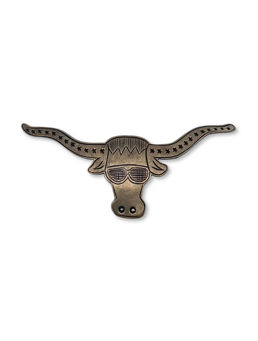 Front view of D. Lucas Sterling Silver Longhorn Pin
