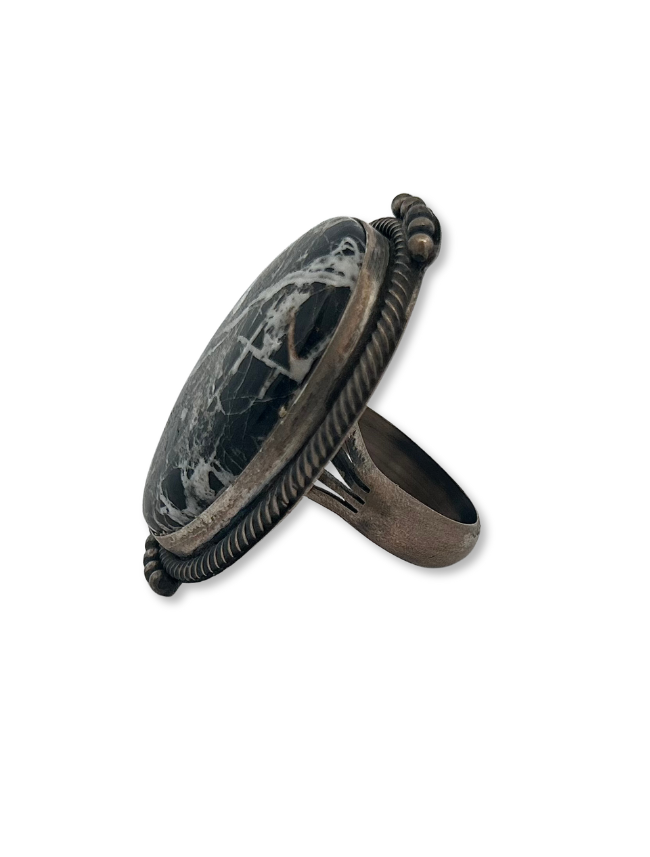 Side view of D & D Sterling Silver White Buffalo Ring