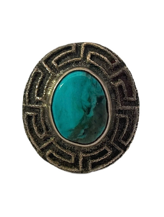 Front view of Dino Garcia sterling silver turquoise ring
