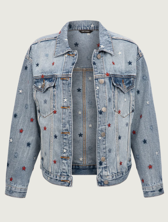 Front view of Driftwood Starry Eyed Denim Jacket