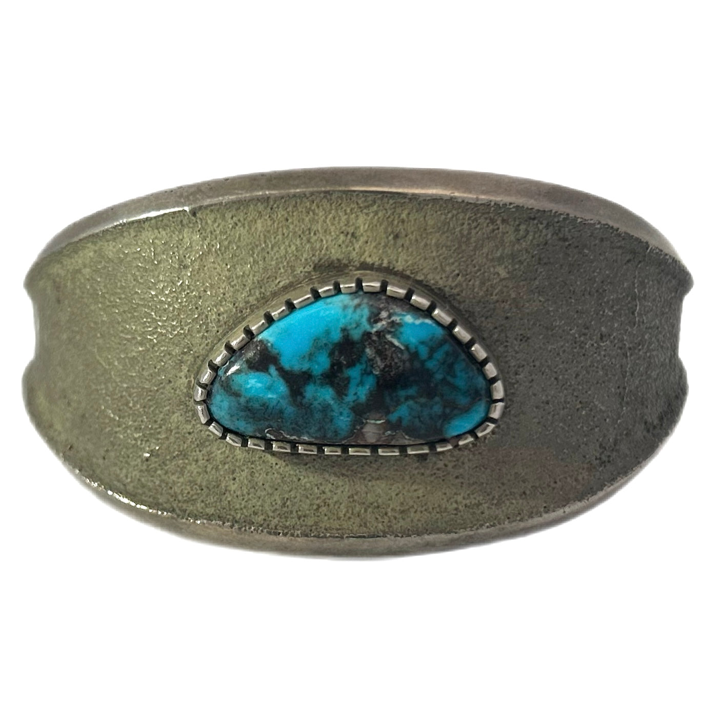 Olin Tsingine Sterling Silver Tufa Cast Cuff Bracelet with Bisbee Turquoise