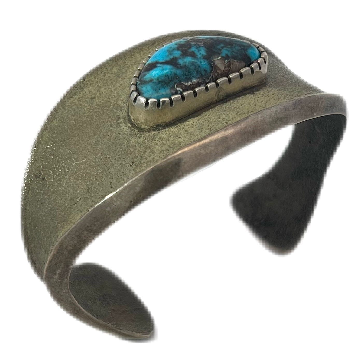 Olin Tsingine Sterling Silver Tufa Cast Cuff Bracelet with Bisbee Turquoise