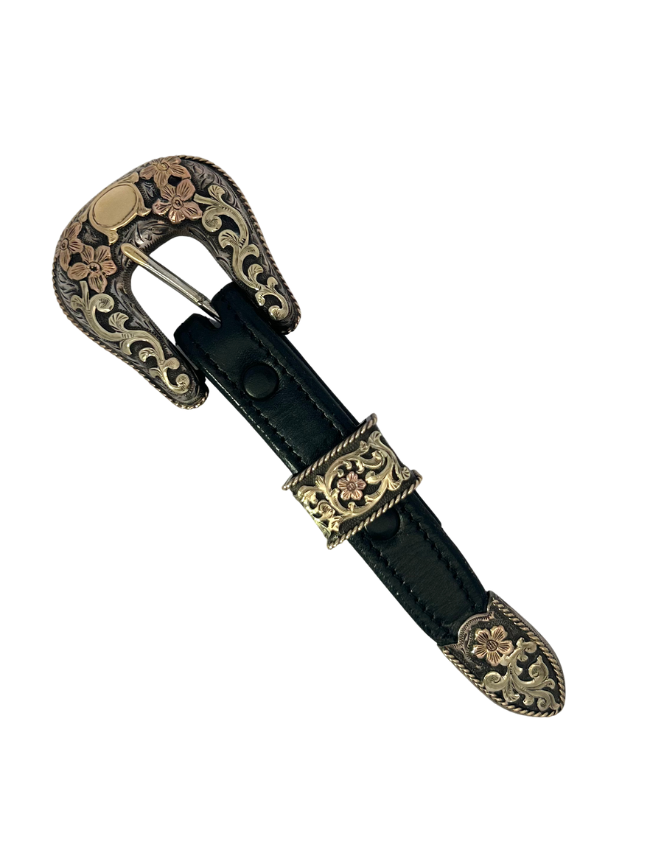 Top side of Edward H. Bohlin Sterling Silver & 14K Gold Ranger Belt Buckle Set