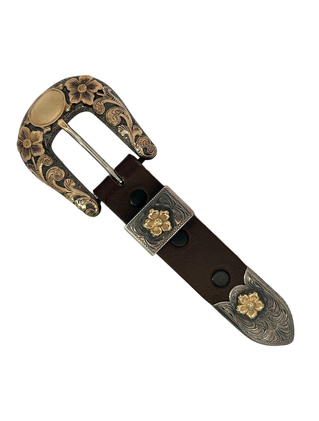 Top side of Edward H. Bohlin Sterling Silver & 14KT Gold Belt Buckle Set