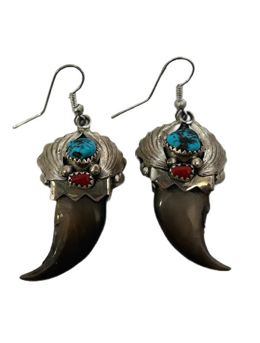 Top down view of Elaine Yazzie Sterling Silver Turquoise & Coral Earrings