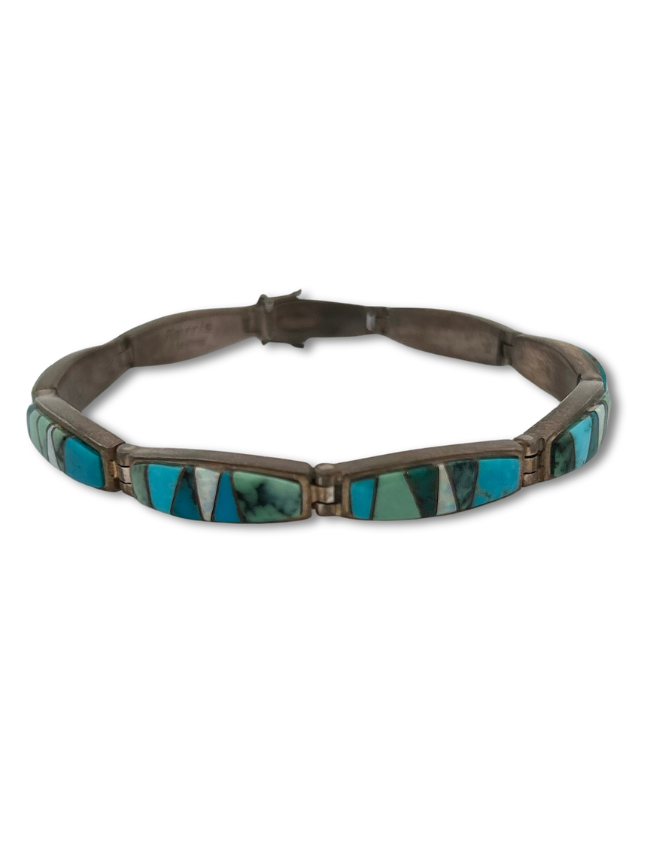 Front view of Ferris sterling silver multicolor inlay bracelet