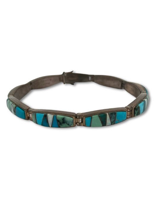 Front view of Ferris sterling silver multicolor inlay bracelet