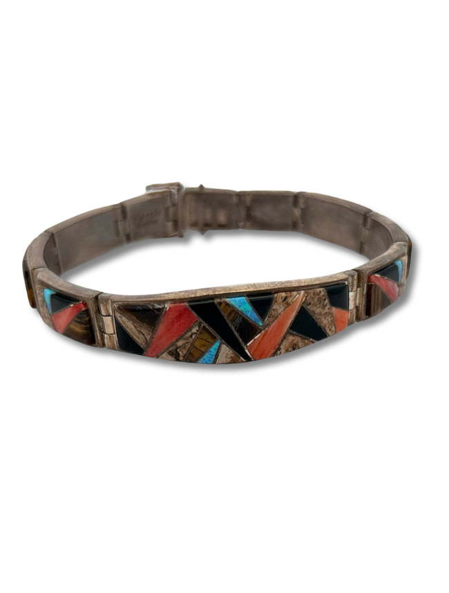 Front view of Ferris sterling silver multicolor inlay bracelet