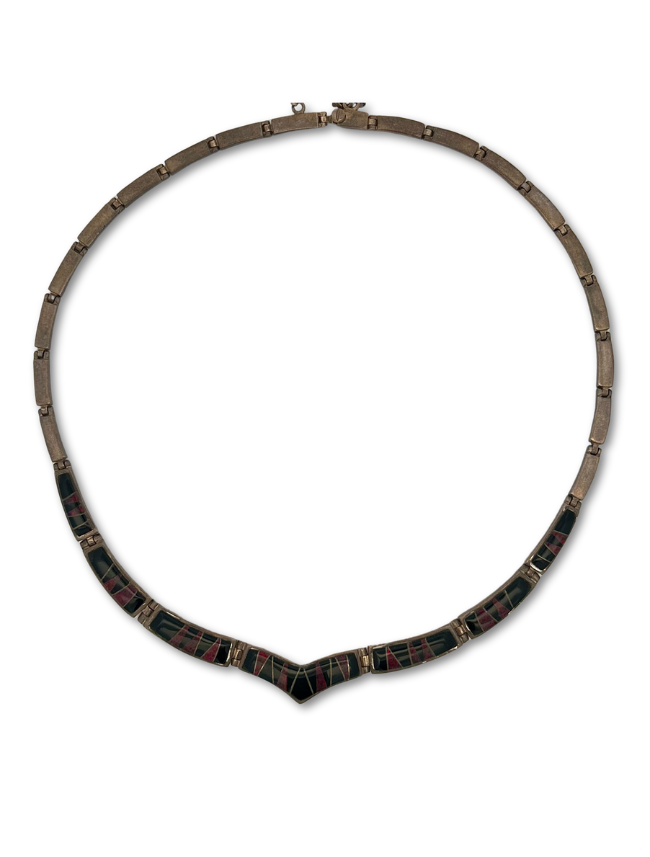 Top down view of Ferris sterling silver opal inlay necklace