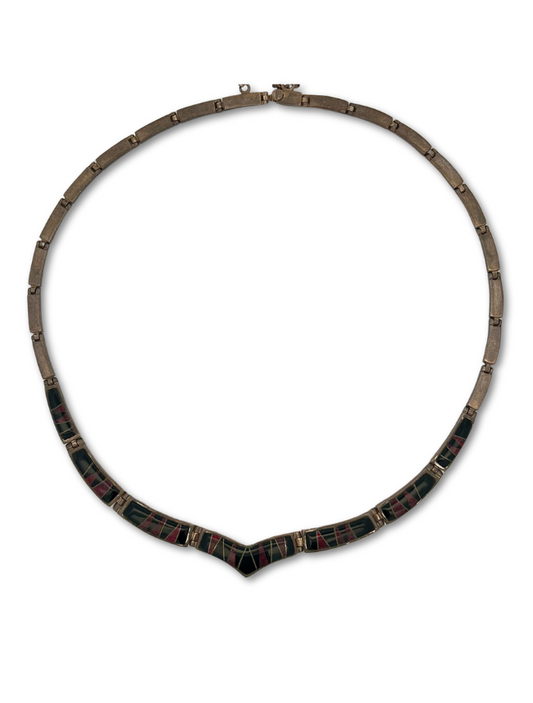 Top down view of Ferris sterling silver opal inlay necklace