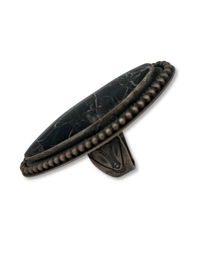 Side view of G.D. Sterling Silver White Buffalo Ring