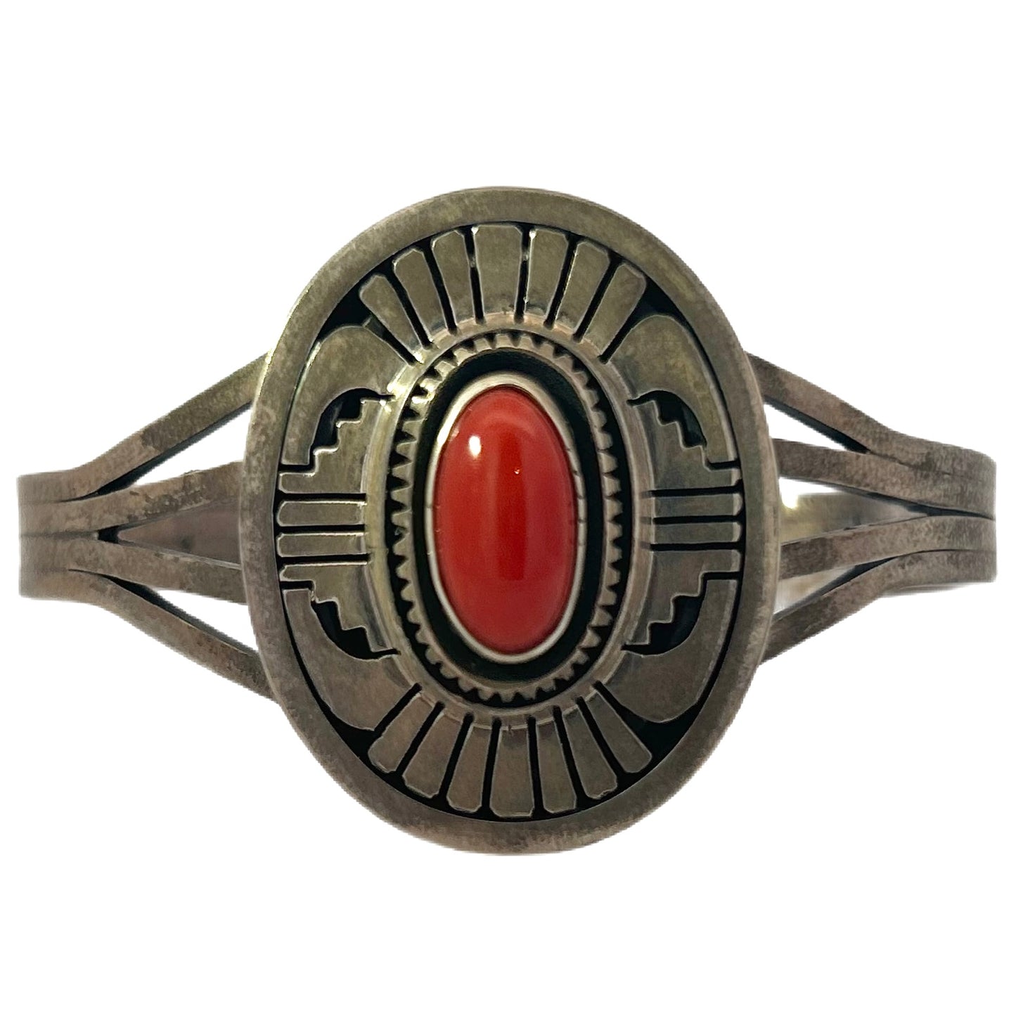 Leonard Nez Sterling Silver & Red Spiny Oyster Shell Cuff Bracelet