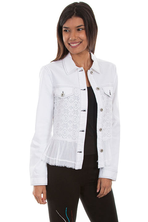 Scully Women's Lace Jean Jacket with Ruffle Hem