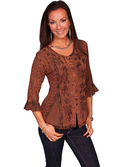 Scully Women's Embroidered 3/4 Sleeve Blouse