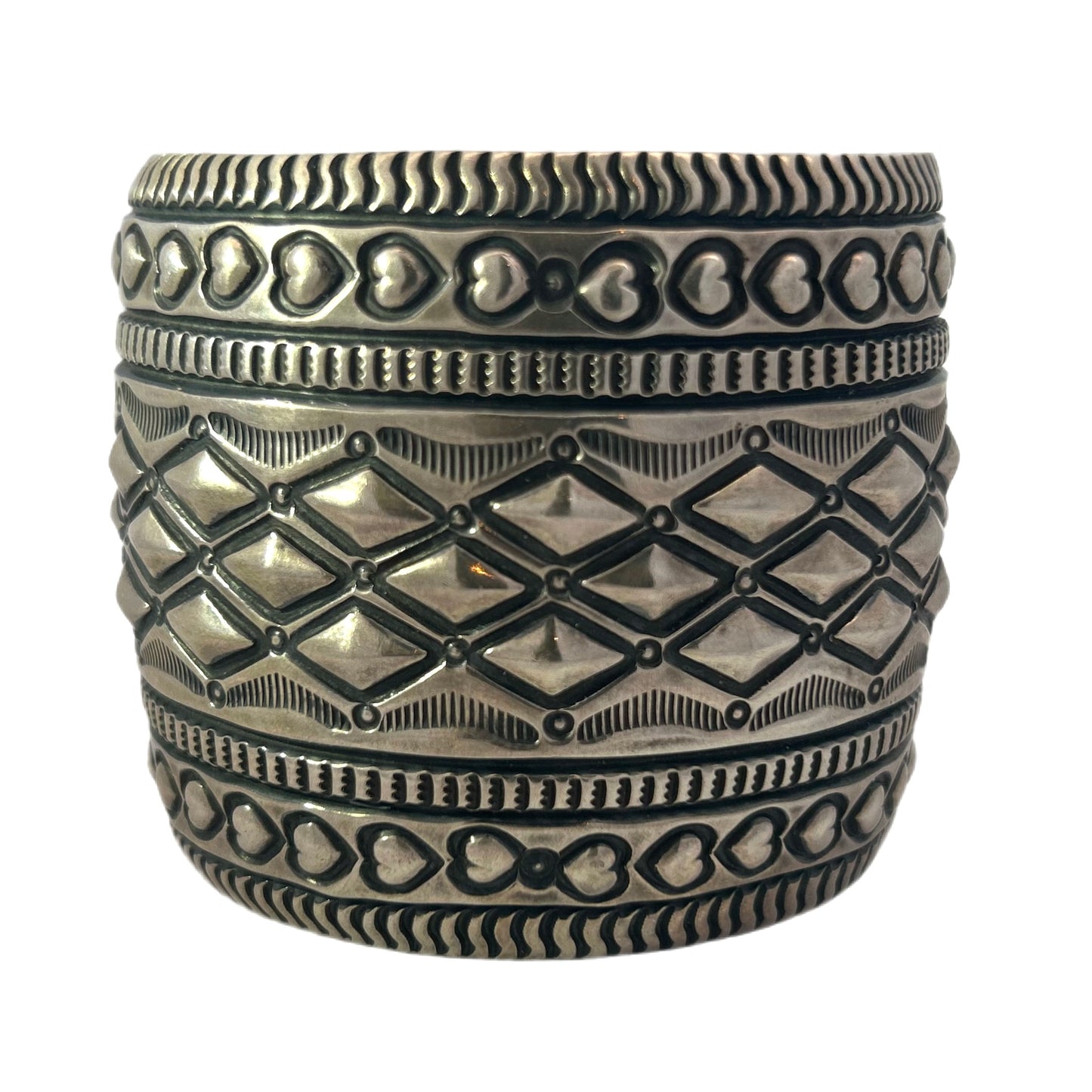 Darryl Becenti Sterling Silver Hearts & Diamonds Cuff Bracelet