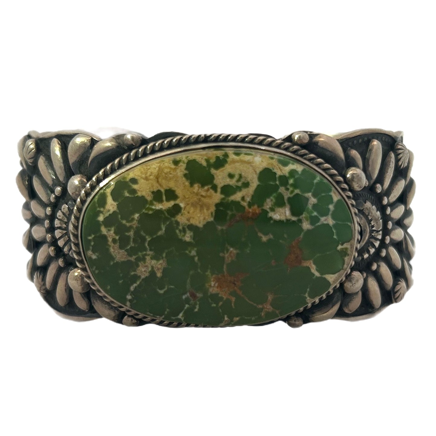 Darryl Becenti Royston Turquoise Cabochon Silver Cuff Bracelet