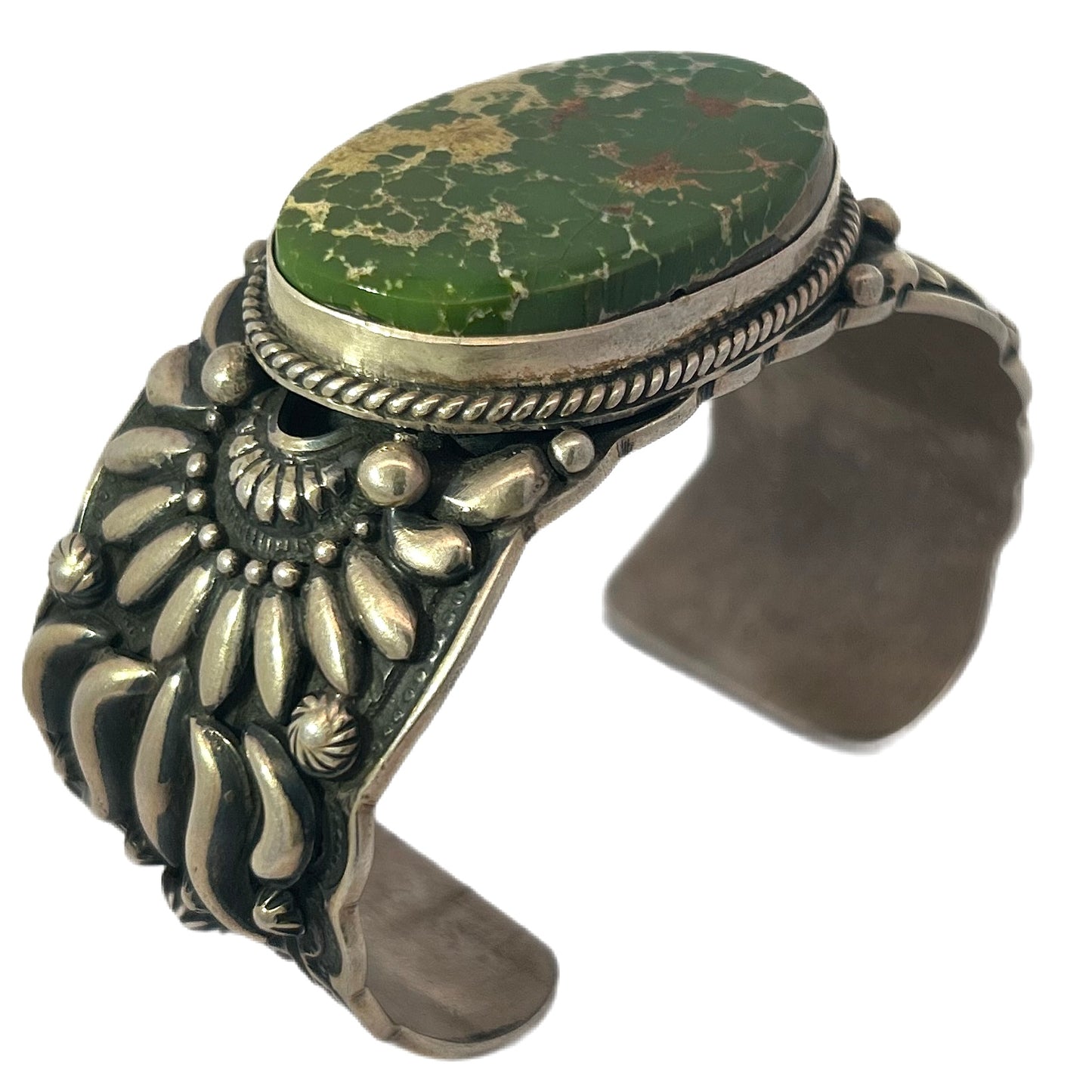 Darryl Becenti Royston Turquoise Cabochon Silver Cuff Bracelet