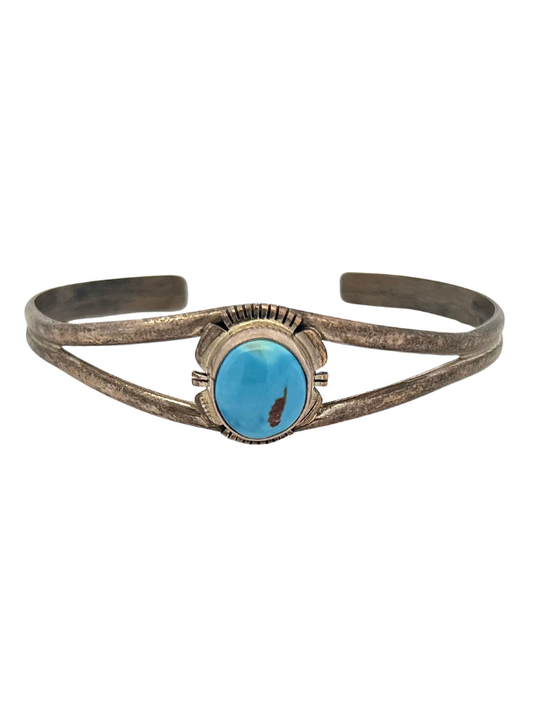 Front view of J.F. sterling silver turquoise cuff bracelet