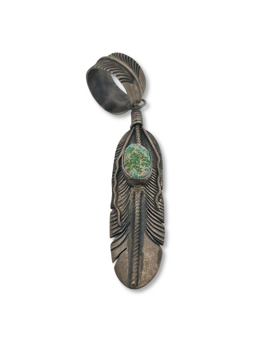 Top down view of K.M. Sterling Silver & Turquoise Pendant