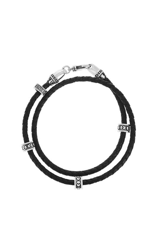 King Baby Double Wrap Leather Bracelet with Micro Stackable Skull Rings