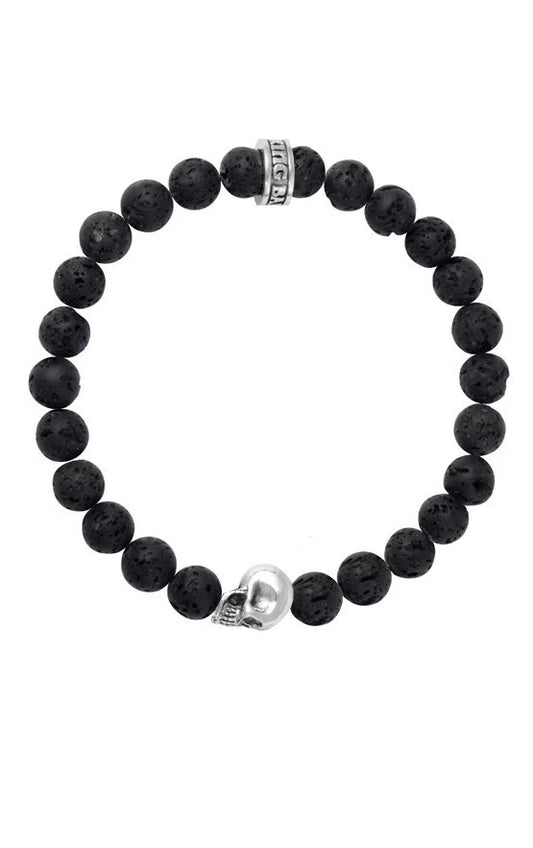 King Baby Black Lava Rock Bracelet with Skull Bead