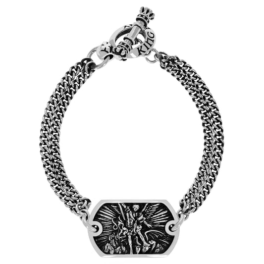King Baby Saint Michael Double Curb link Chain Bracelet with T-Bar and Toggle
