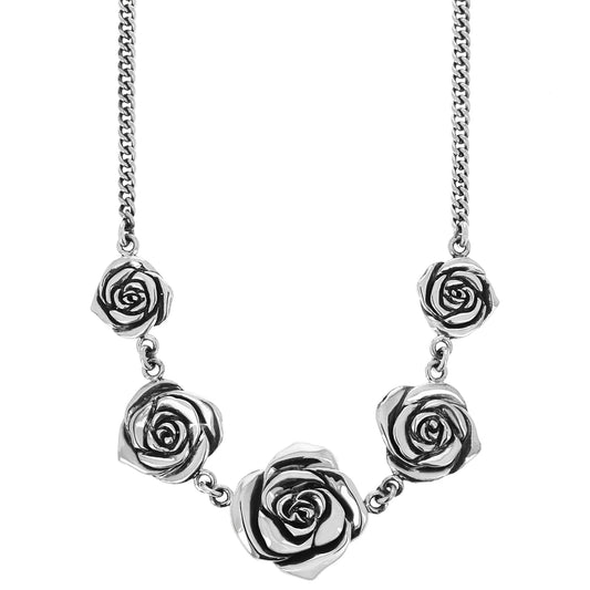 King Baby Curblink Chain Necklace with Five Silver Roses