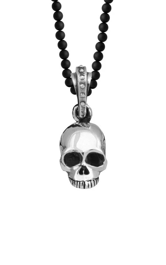 King Baby Hamlet Skull on 3mm Onyx Bead Necklace