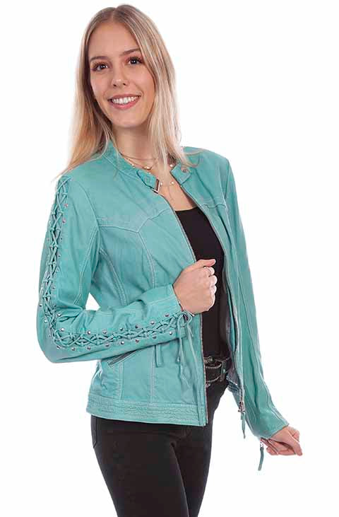 Women's Leather Laced Sleeve Jacket
