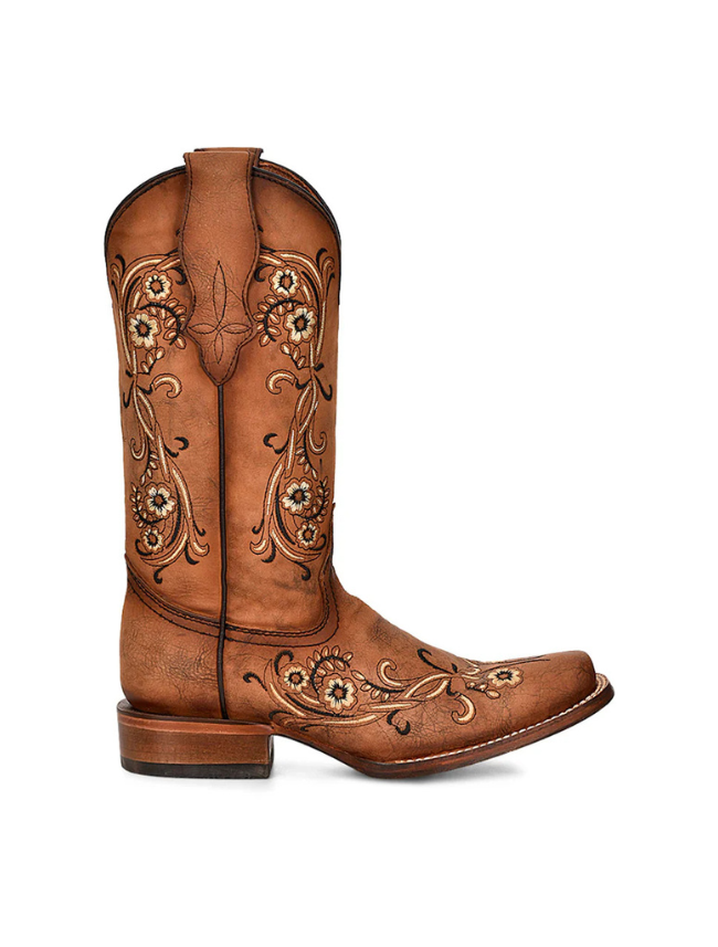 Corral Women's Sand Floral Embroidery Brown Square Toe Cowboy Boots