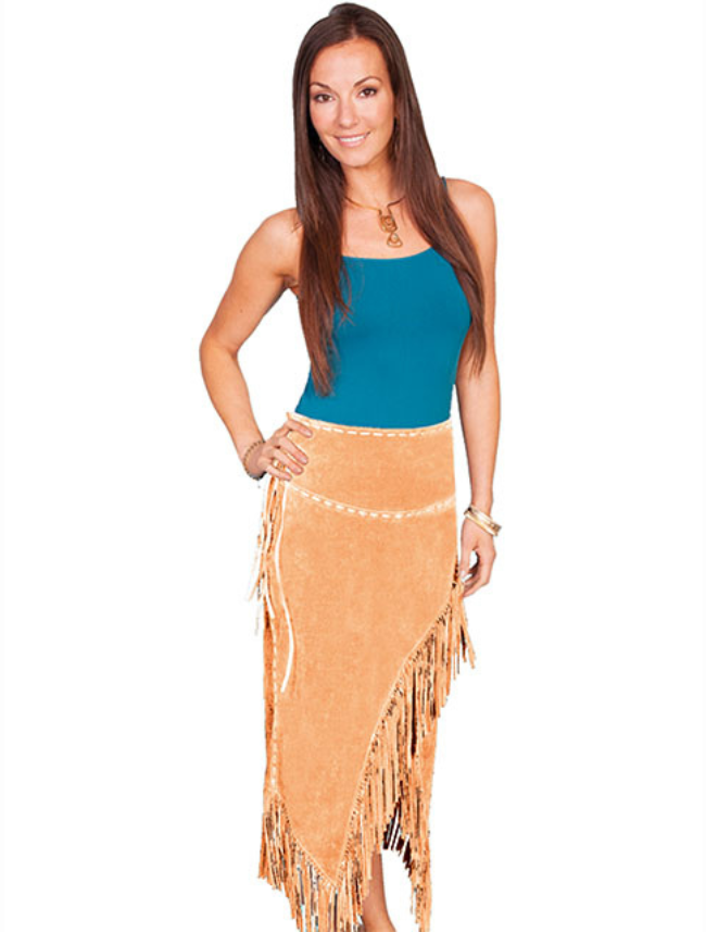 Long Suede Fringe Skirt