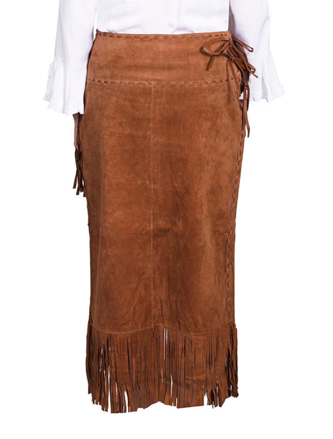 Long Suede Fringe Skirt