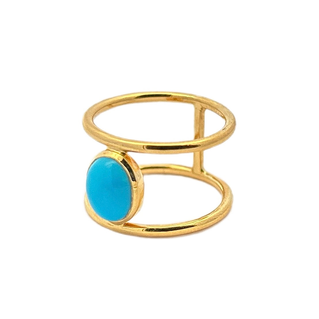14K Yellow Gold Sleeping Beauty Turquoise Cage Ring