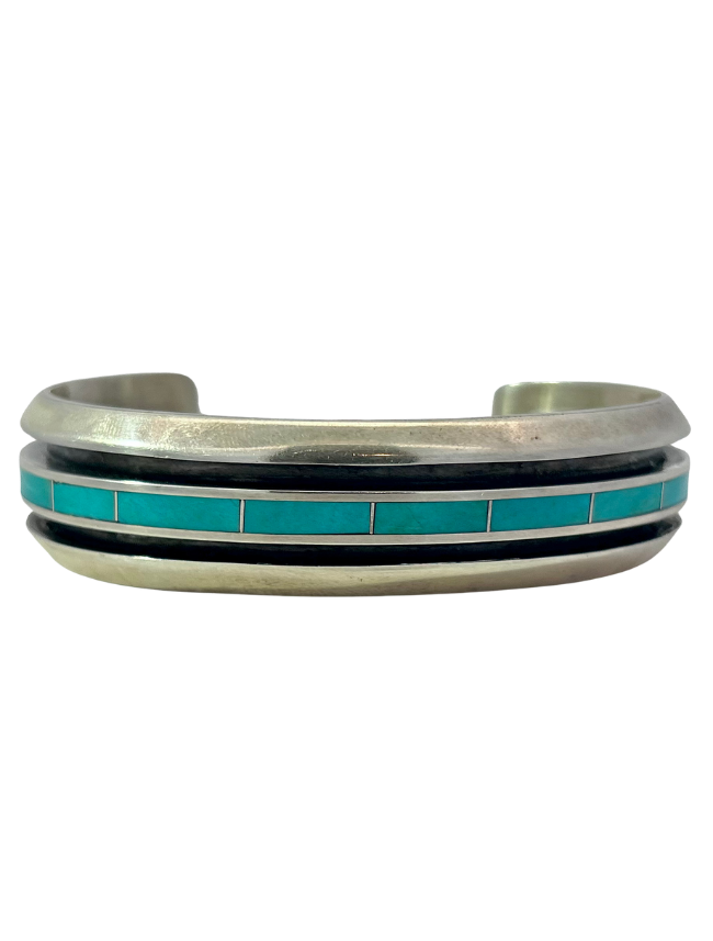 Front view of Lawrence Loretto Sterling Silver Inlay Cuff